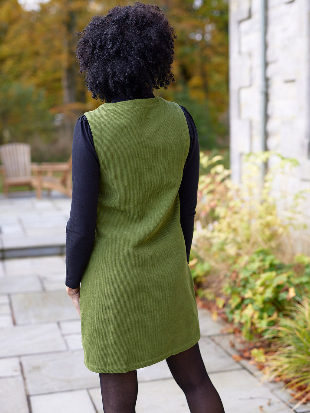 Sandie - Cord Pinafore Dress - Green