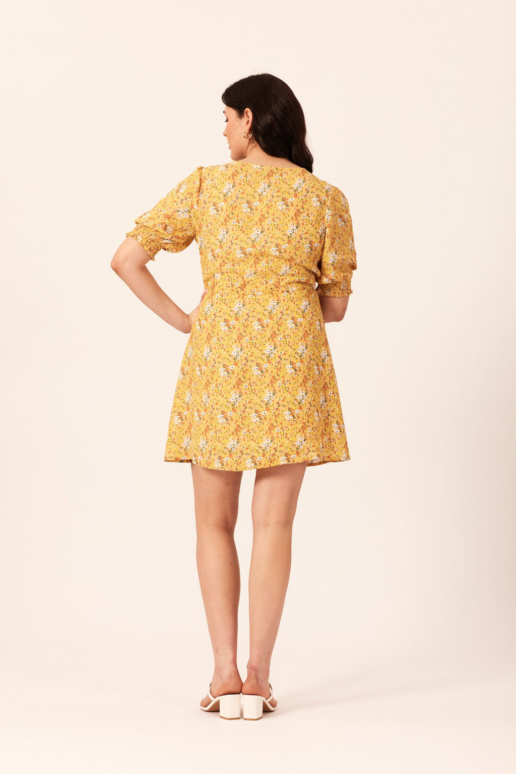 Siobhan - Button Front Mini Dress - Yellow