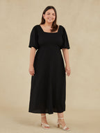 Abby - Square Neck Cut Out Backless Dress - Black
