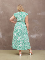 Susan Maxi Dress - White & Green Linear Print