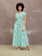 Susan Maxi Dress - White & Green Linear Print