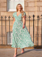 Susan Maxi Dress - White & Green Linear Print