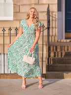 Susan Maxi Dress - White & Green Linear Print