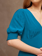 Morag - V Neck Bias Cut Tea Dress - Blue