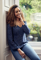 Romana - Long Sleeved Button Down Blouse - Blue
