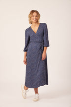 Natalie - Long Sleeved Midi Wrap Dress - Navy with Dots