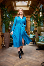 Ashleigh - Button Through Shirt Dress - Teal Print