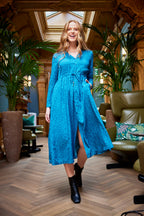 Ashleigh - Button Through Shirt Dress - Teal Print
