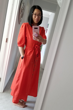 Michelle - Short Sleeve Shirt Dress - Red/Orange