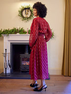 Valerie Lurex Dress - Burgundy and Bronze / Silver
