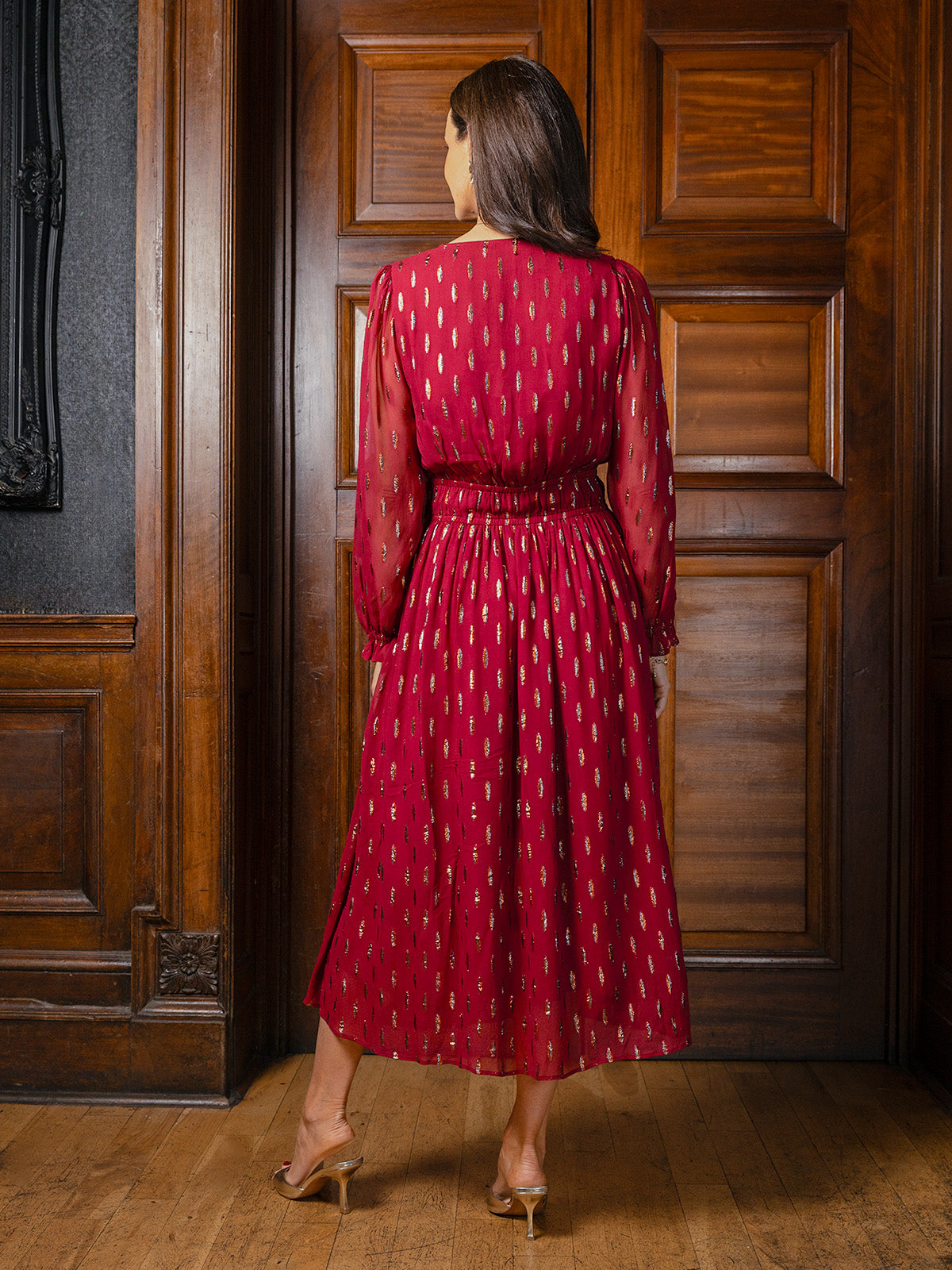 Valerie Lurex Dress - Burgundy and Bronze / Silver