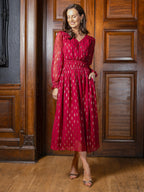 Valerie Lurex Dress - Burgundy and Bronze / Silver