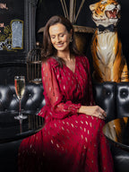 Valerie Lurex Dress - Burgundy and Bronze / Silver