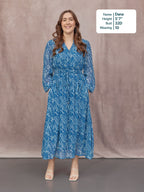 Vic Georgette Tie Waist Dress - Blue & Ecru Leaf Print