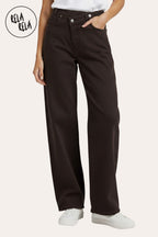 Stretchy Asymmetric Cross Front High Waist Wide Leg Jeans in Chocolate