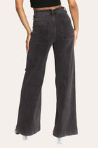 Pintuck Flare Jeans with Front Seam in Dark Grey