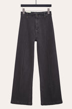 Pintuck Flare Jeans with Front Seam in Dark Grey