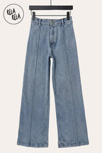 Pintuck Flare Jeans with Front Seam in Vintage Blue