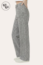 Grey Leopard Print Viral Stretchy Wide Leg Jeans