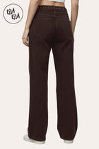 Chocolate Wide Leg Dad Fit Viral Stretchy Jeans with Stud Details