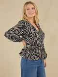 Carol - Peplum Blouse - Zebra Print
