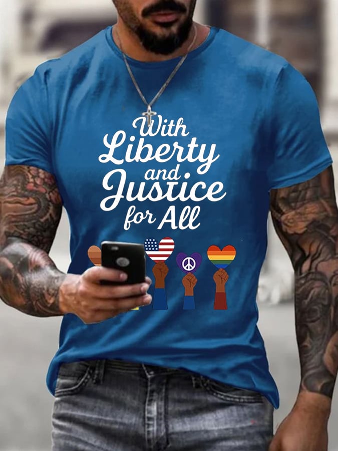 🔥Buy 3 Get 15% Off🔥Men's Liberty and Justice For All Print T-Shirt