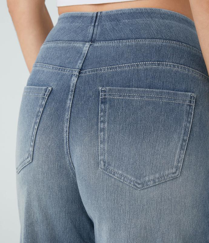 2026🔥FlexTM High Waisted Multiple Pockets Washed Stretchy Knit Casual Bootcut Jeans