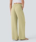 2026🔥 High Waisted Drawstring Pocket Wide Leg Casual Linen-Feel Pants