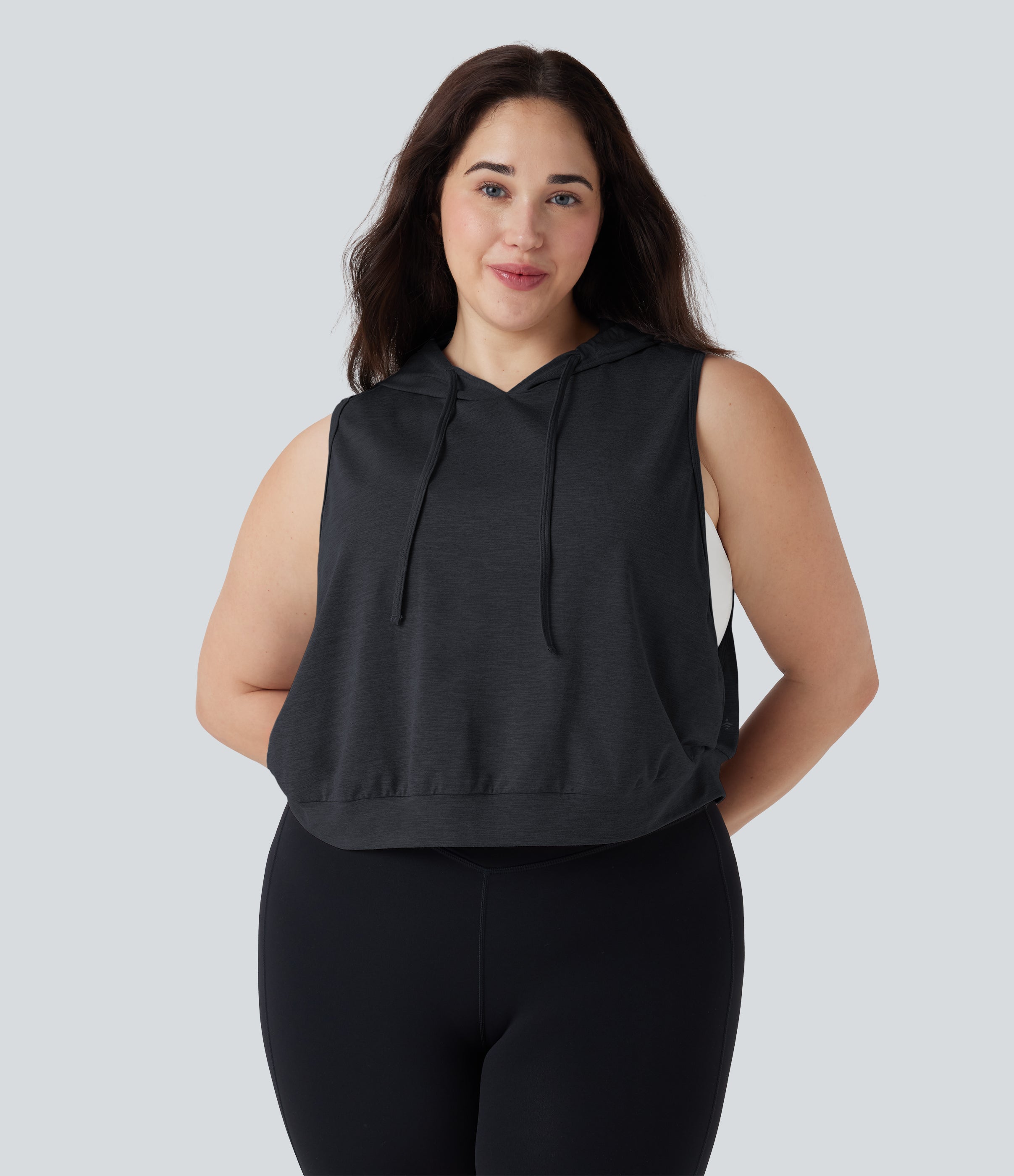Hooded Drawstring Sleeveless Cropped Running Plus Size Tank Top