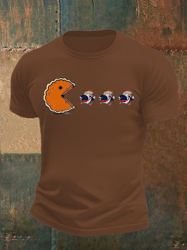 Men's  Funny Turkey Chasing Pie Sublimation FDT Thanksgiving T-Shirt