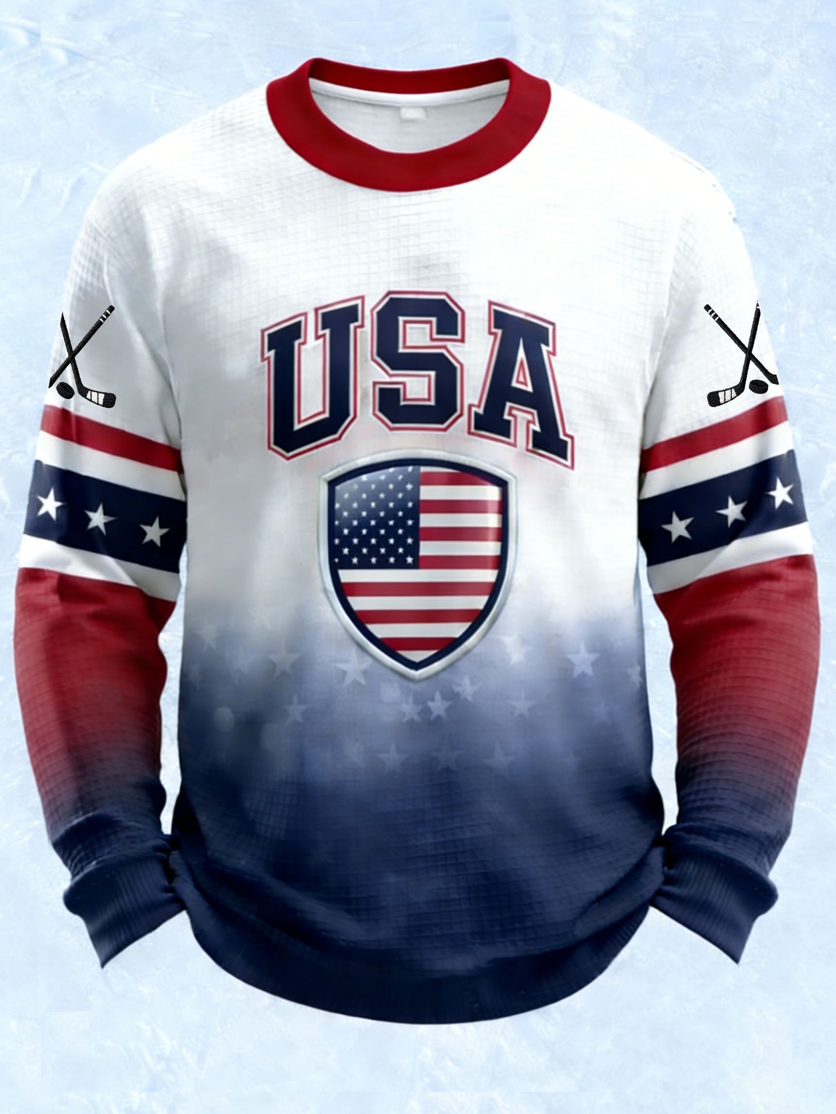 Men's Retro USA Ice Hockey Print Casual Long-Sleeved Top