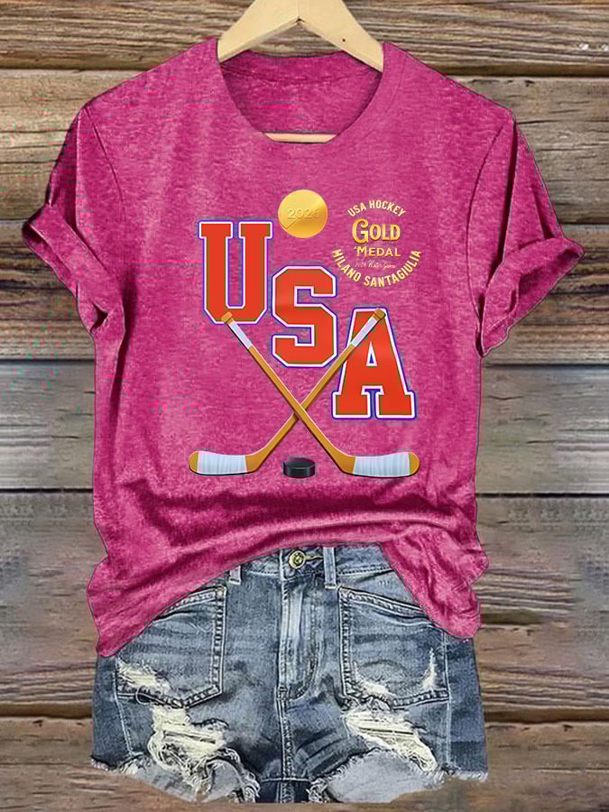 Women's  USA  Funny  Print T-Shirt