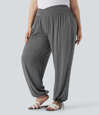Plus Size Crossover High Waisted Drawstring Casual Joggers with Pockets