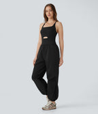 Water Repellent Crisscross Backless Side Pockets Ripstop Hiking Cargo Jumpsuit