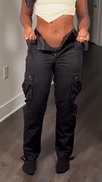 Ladies' Solid Color Patchwork Pocket Casual Pants