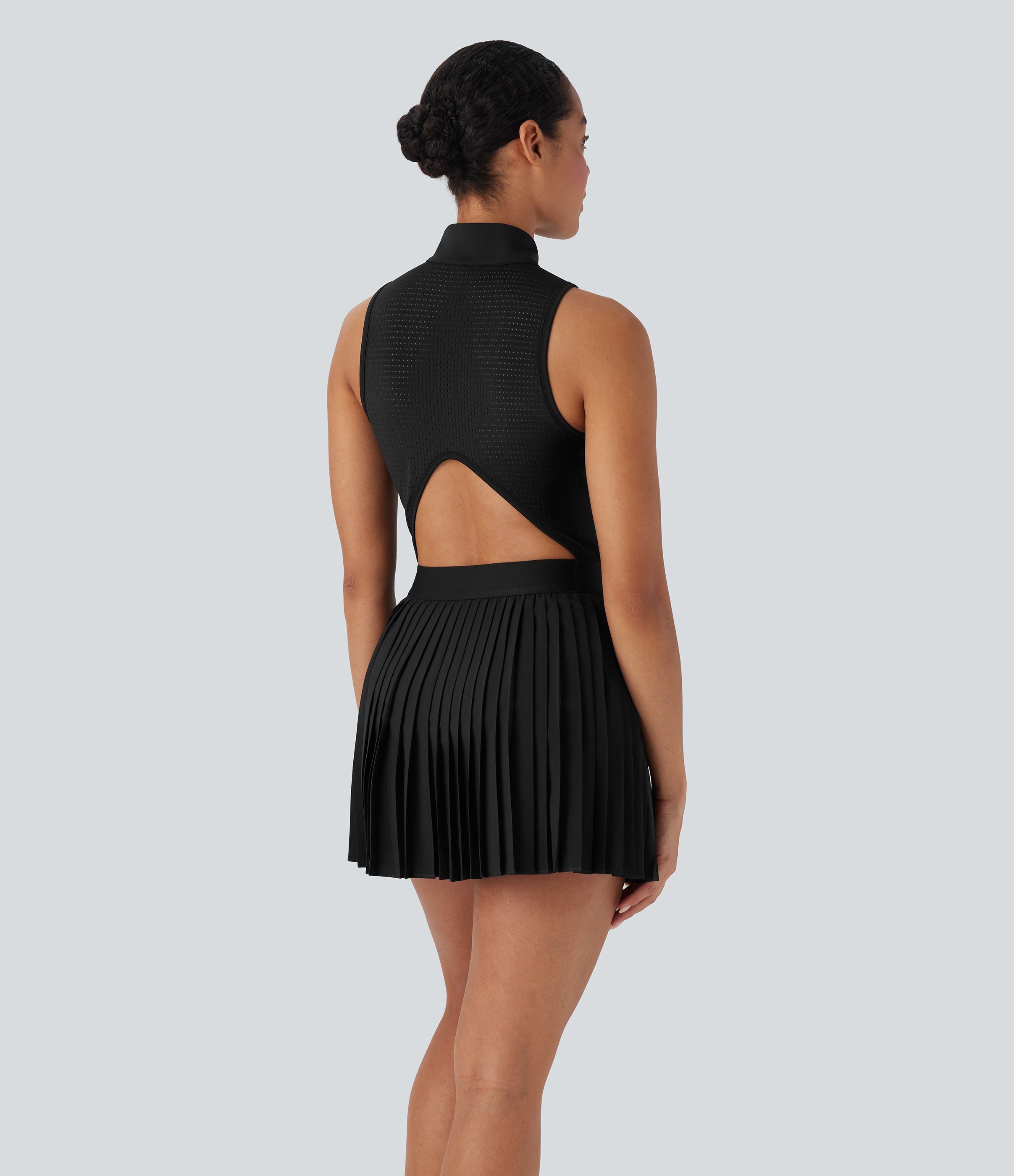BreezefulTM Sleeveless Cut Out 2-in-1 Pleated Quick Dry Mini Tennis Active Dress with Pockets