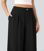 High Waisted Casual Linen-Feel Pants with Pockets