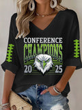 Women's Football Print Waffle Long Sleeve T-Shirt