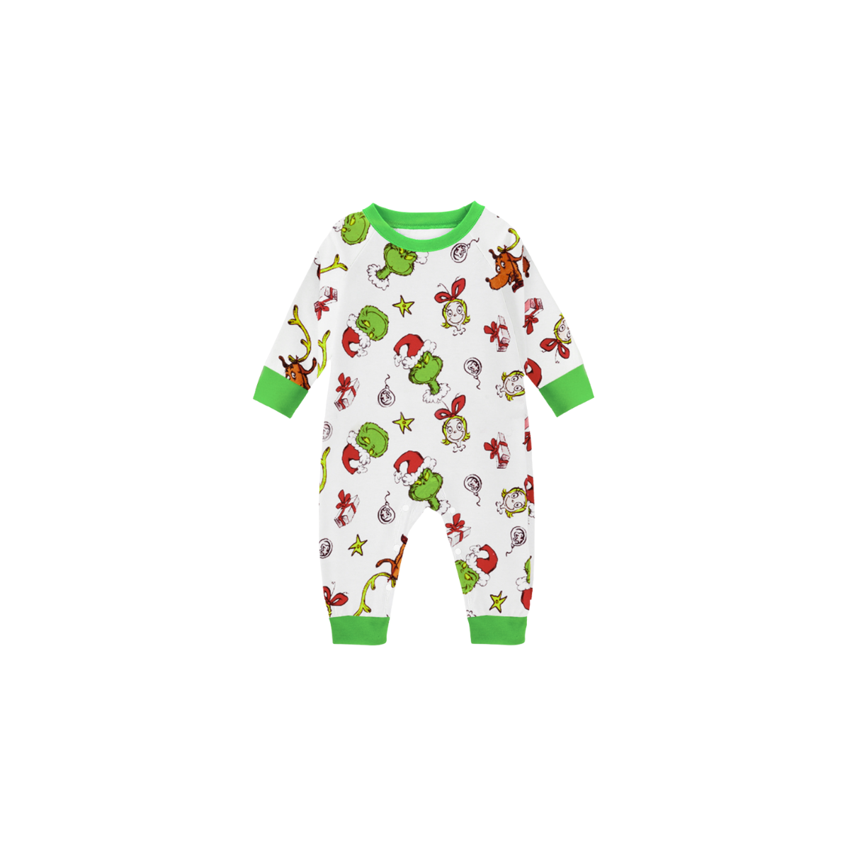 Family Christmas 2025 Pajamas Set - Green Top / Cartoon Print Pants