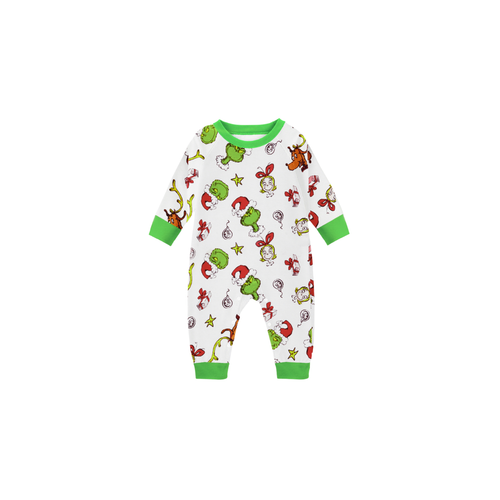 2025 Our Family Christmas Matching Pajamas - Green with Santa & Reindeer Pattern