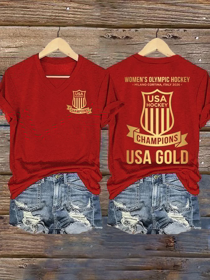 Women's Ice Hockey Print Casual T-Shirt