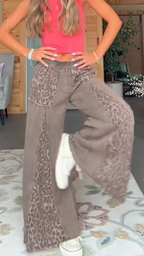 Ladies' Patchwork Leopard Print Casual Pants
