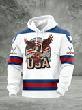 Men's Retro USA Ice Hockey Printed Casual Hoodie