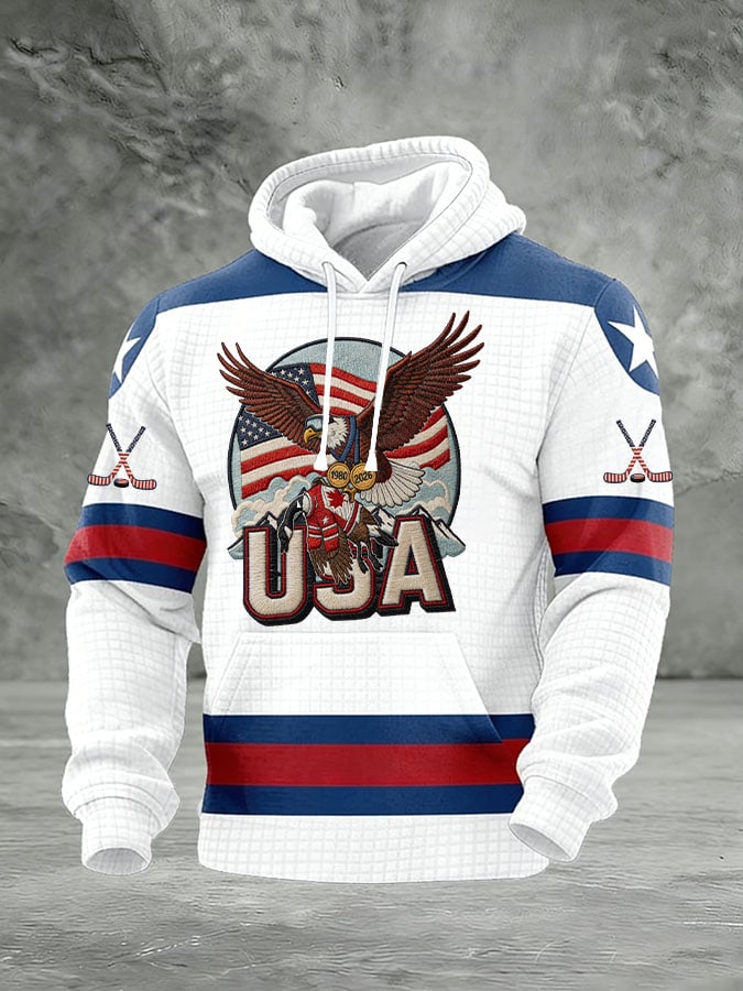 Men's Retro USA Ice Hockey Printed Casual Hoodie