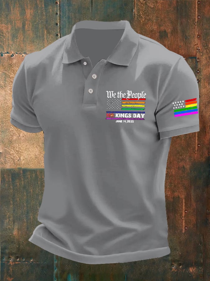 🔥Buy 3 Get 15% Off🔥Man's Vintage We The People No Kings Day June 14, 2025 Printed Polo Shirt