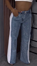 Ladies Spliced Rhinestone Casual Pants