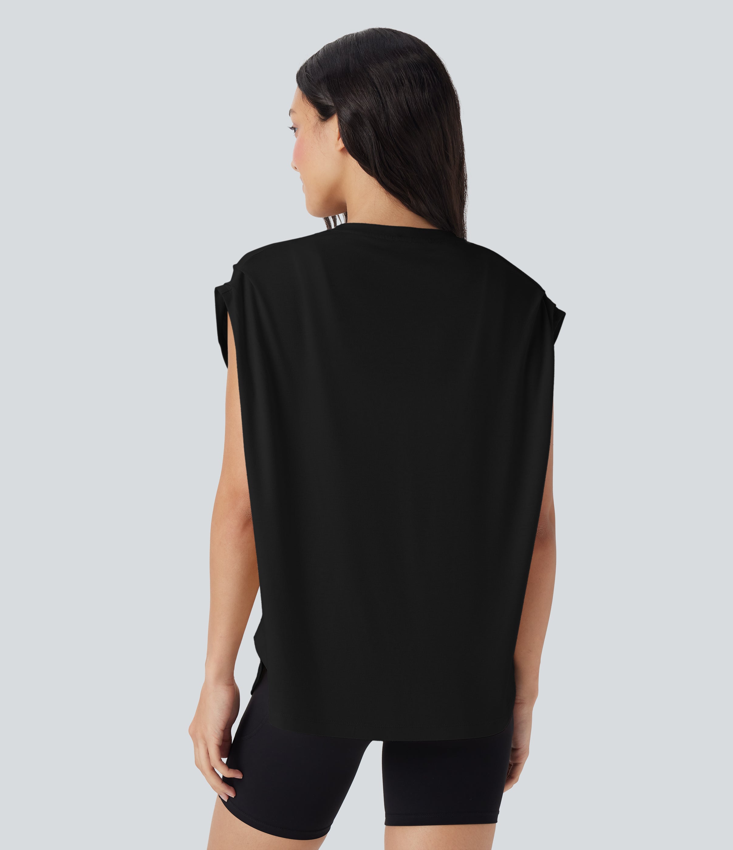 Dropped Shoulder Curved Hem Yoga Sports Top