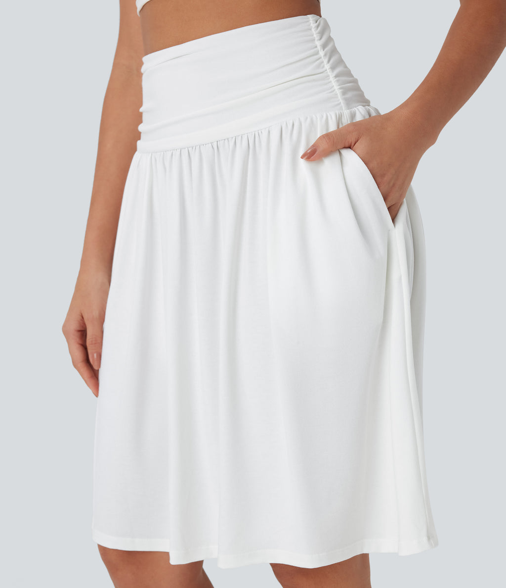 High Waisted Ruched Pocket Flowy Skirt