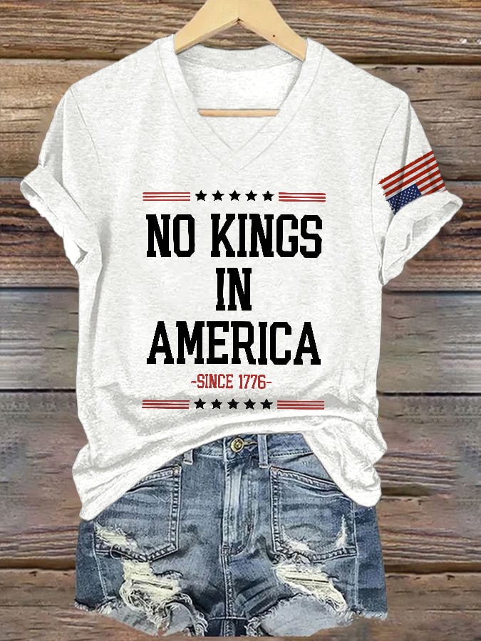 🔥Buy 3 Get 15% Off🔥V-Neck Retro No Kings In America Since 1776 Print T-Shirt