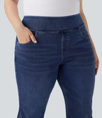 FlexTM High Waisted Pockets Washed Casual Bootcut Plus Size Jeans